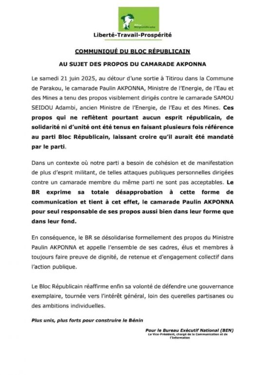communiqué bloc republicain apkona